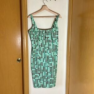 Calvin Klein green polka dot cocktail dress, form fitting